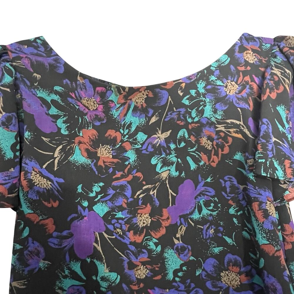 80s 90s Vintage All That Jazz Size S Floral Secretary Dress Gathered Waist